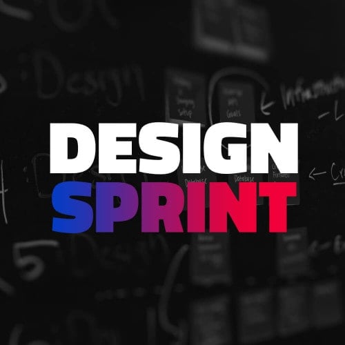 Design Sprint Schriftzug in Weiß und Blau-Rot