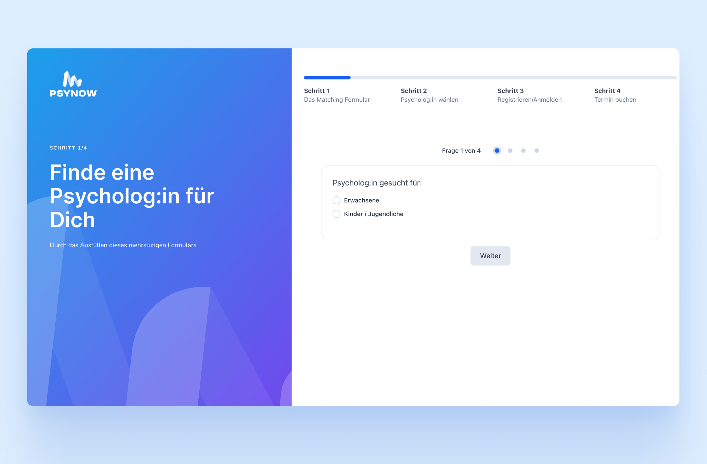 Auswahl, ob ein Psychologe für Erwachsene oder für Kinder gesucht wird