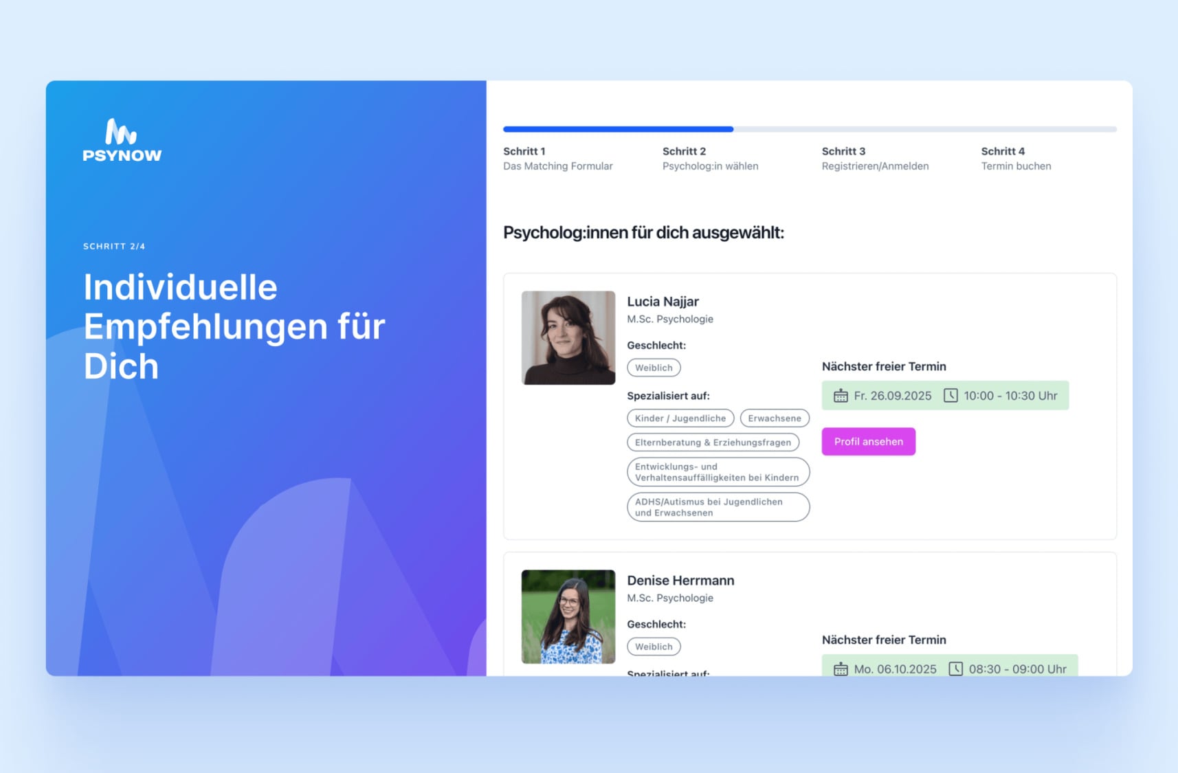 Liste verf&uuml;gbarer Psychologinnen und Psychologen zur Auswahl
