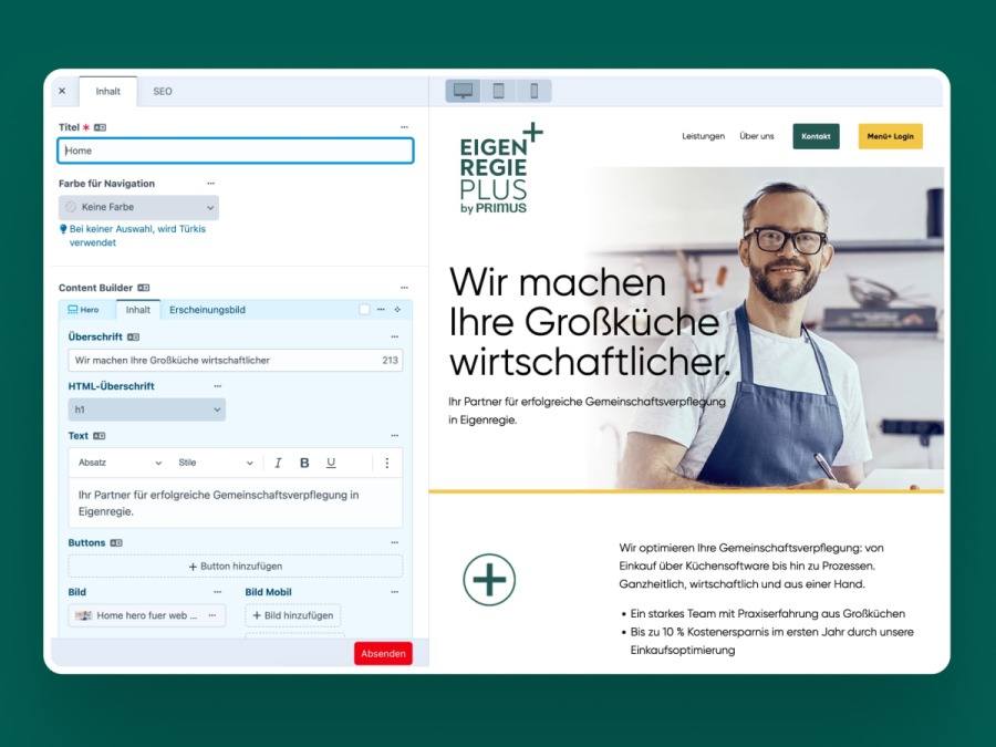 Content-Pflege der Eigenregie-Plus-Website im Craft CMS