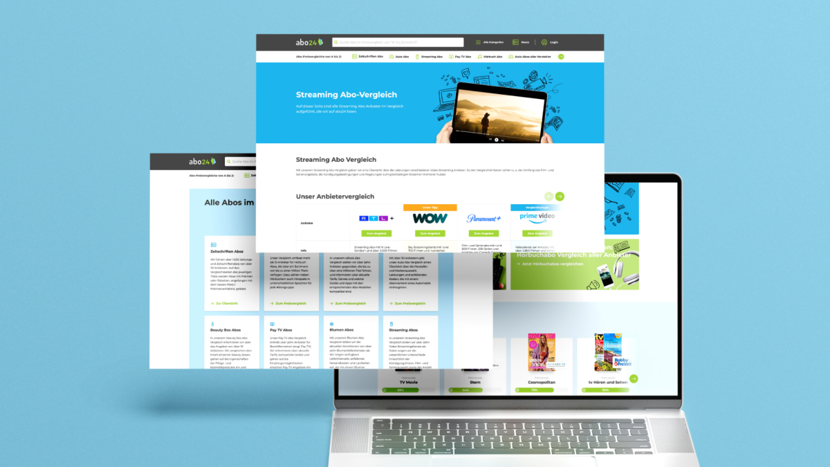 abo24 Abo-Vergleichsportal Webdesign auf einem Laptop.